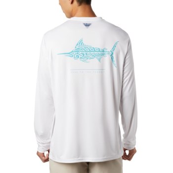 Columbia Muške Majice S Kapuljačom - PFG Terminal Tackle Tribal Fish Long Sleeve Bijele | DBHF-46352